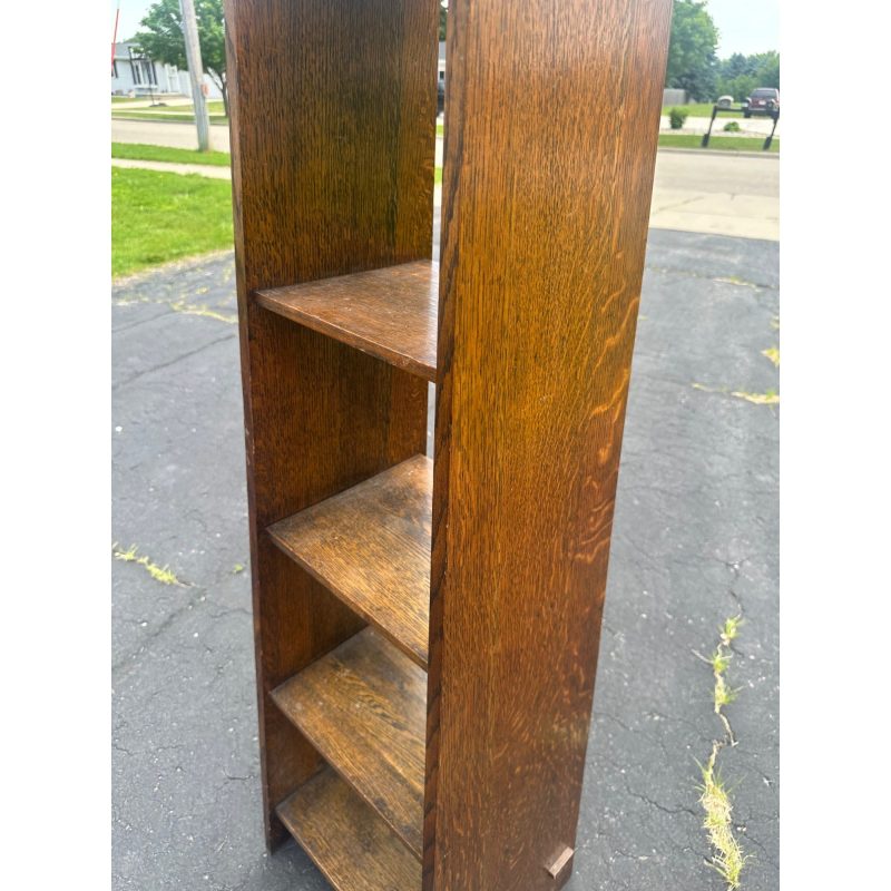 s92hMAuM_2.jpg Antique Arts & Crafts Mission Oak Tapered 5-Shelf Bookshelf Book Case