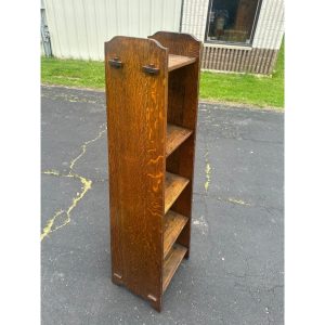 s92hMAuM_4.jpg Antique Arts & Crafts Mission Oak Tapered 5-Shelf Bookshelf Book Case