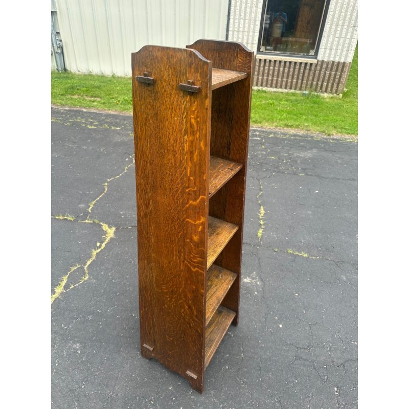 s92hMAuM_4.jpg Antique Arts & Crafts Mission Oak Tapered 5-Shelf Bookshelf Book Case