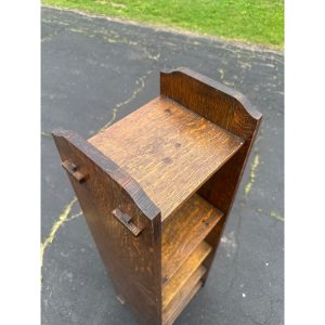 s92hMAuM_5.jpg Antique Arts & Crafts Mission Oak Tapered 5-Shelf Bookshelf Book Case