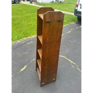 s92hMAuM_8.jpg Antique Arts & Crafts Mission Oak Tapered 5-Shelf Bookshelf Book Case