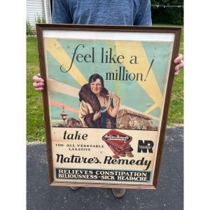 Vintage Art Deco Nature's Remedy Laxatives Advertising Sign Poster 1940s
