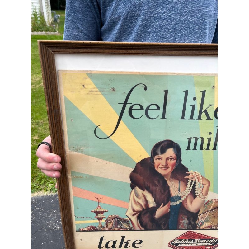 Vintage Art Deco Nature's Remedy Laxatives Advertising Sign Poster 1940s