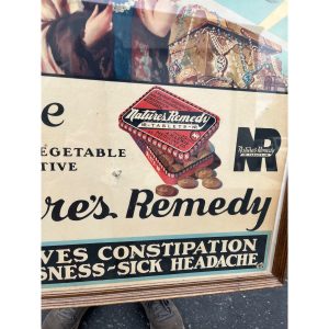 Vintage Art Deco Nature's Remedy Laxatives Advertising Sign Poster 1940s