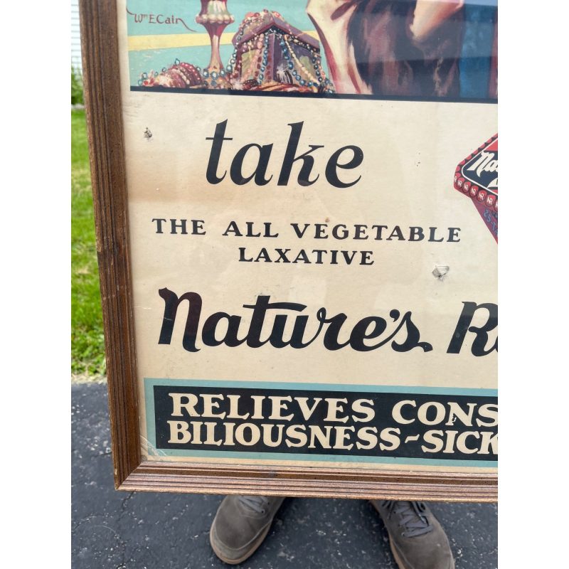 Vintage Art Deco Nature's Remedy Laxatives Advertising Sign Poster 1940s