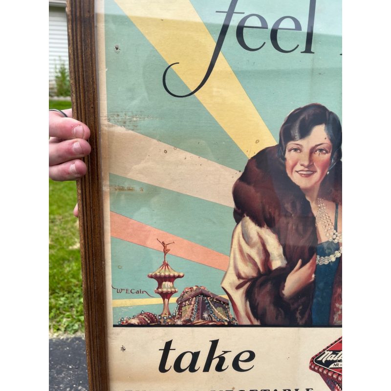 Vintage Art Deco Nature's Remedy Laxatives Advertising Sign Poster 1940s