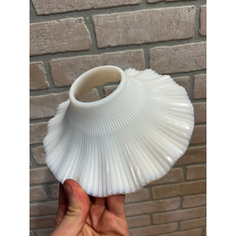 Antique White Milk Glass Pleated Petticoat Oil Lamp Light Shade