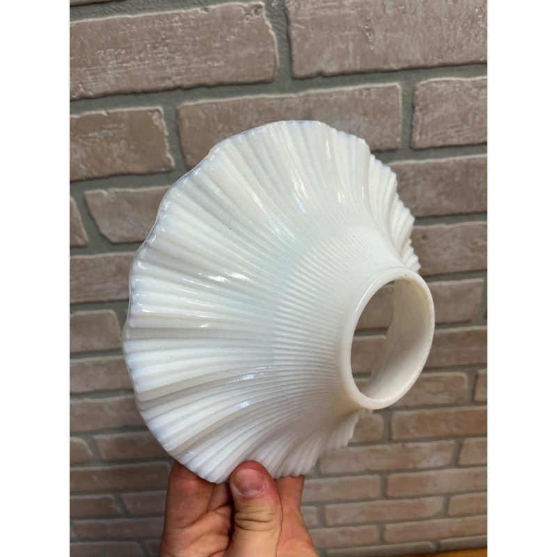 Antique White Milk Glass Pleated Petticoat Oil Lamp Light Shade