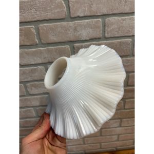 Antique White Milk Glass Pleated Petticoat Oil Lamp Light Shade