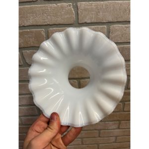 Antique White Milk Glass Pleated Petticoat Oil Lamp Light Shade