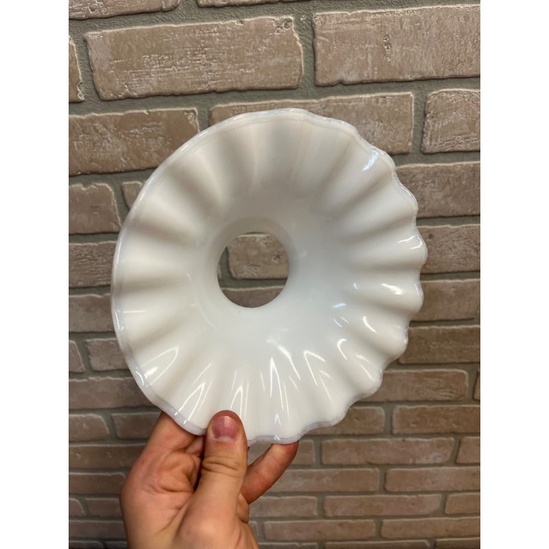 Antique White Milk Glass Pleated Petticoat Oil Lamp Light Shade