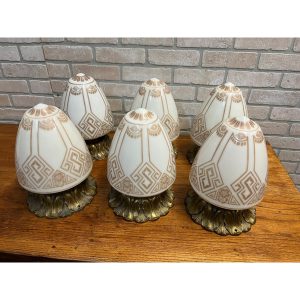 Antique Art Deco Nouveau Milk Glass Acorn Ceiling Light Fixtures Set (6)