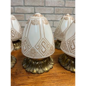 Antique Art Deco Nouveau Milk Glass Acorn Ceiling Light Fixtures Set (6)