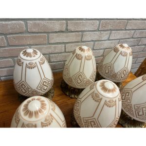 Antique Art Deco Nouveau Milk Glass Acorn Ceiling Light Fixtures Set (6)