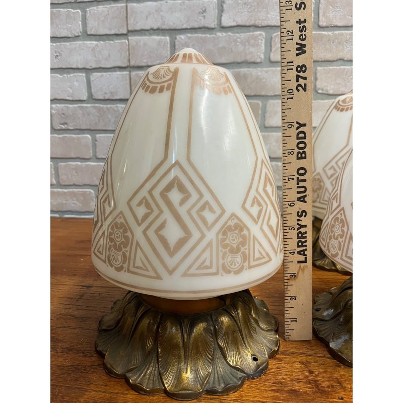 Antique Art Deco Nouveau Milk Glass Acorn Ceiling Light Fixtures Set (6)