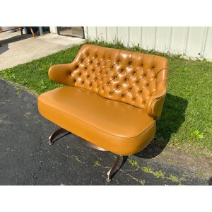 vabRlnYk_1.jpg Vintage Mid-Century MCM Light Brown Faux Leather Bench Settee