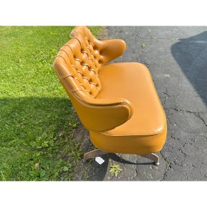 vabRlnYk_5.jpg Vintage Mid-Century MCM Light Brown Faux Leather Bench Settee