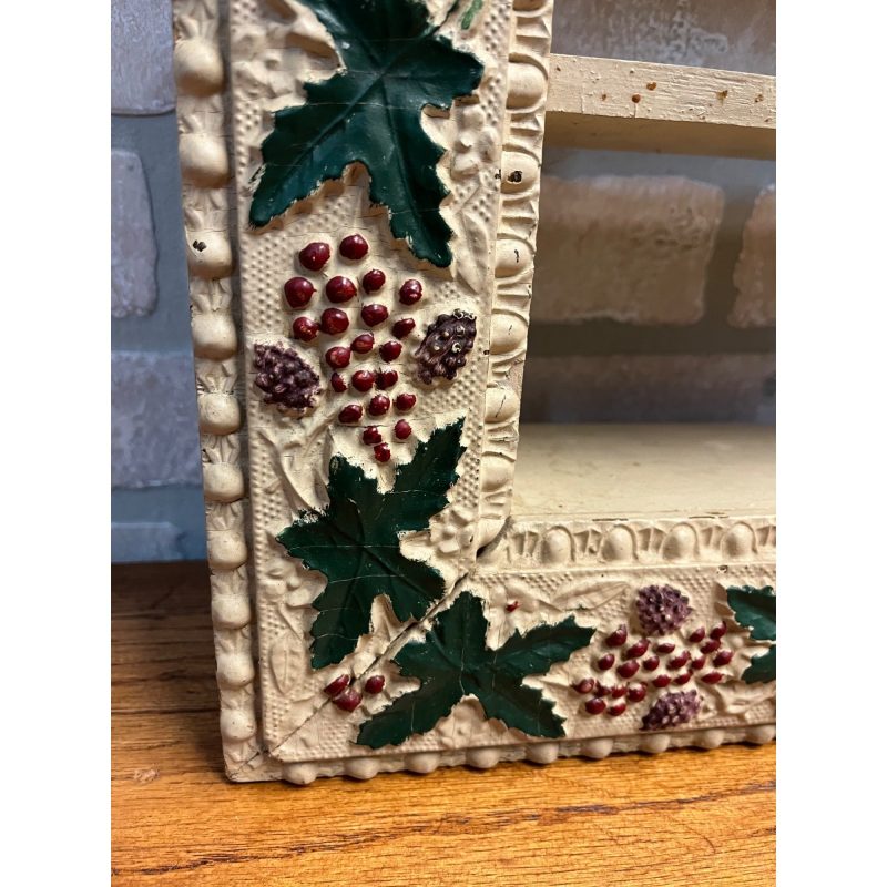 Antique 1900s Victorian Christmas Holly Shadow Wooden Wall Shelf