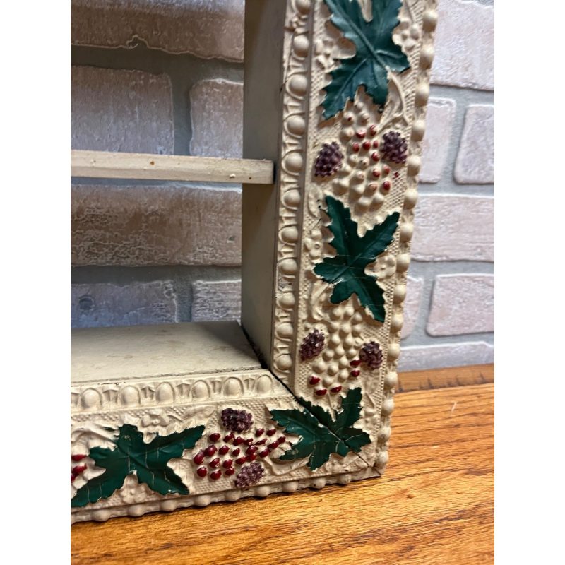Antique 1900s Victorian Christmas Holly Shadow Wooden Wall Shelf