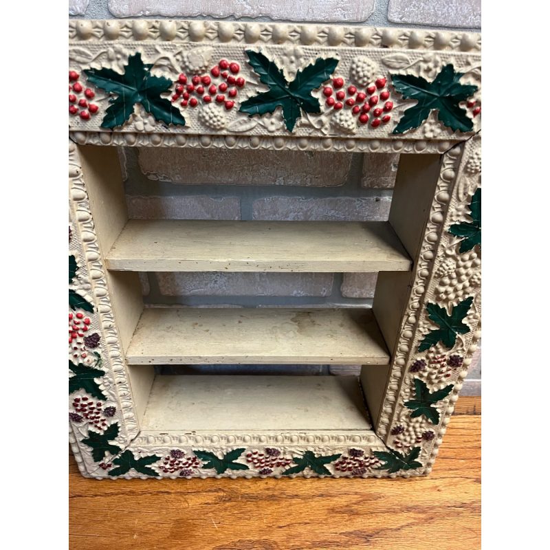 Antique 1900s Victorian Christmas Holly Shadow Wooden Wall Shelf