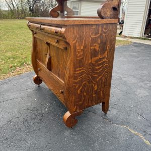 Beautiful Antique Tiger Oak Sideboard Buffet Mirrored Cabinet Empire Style