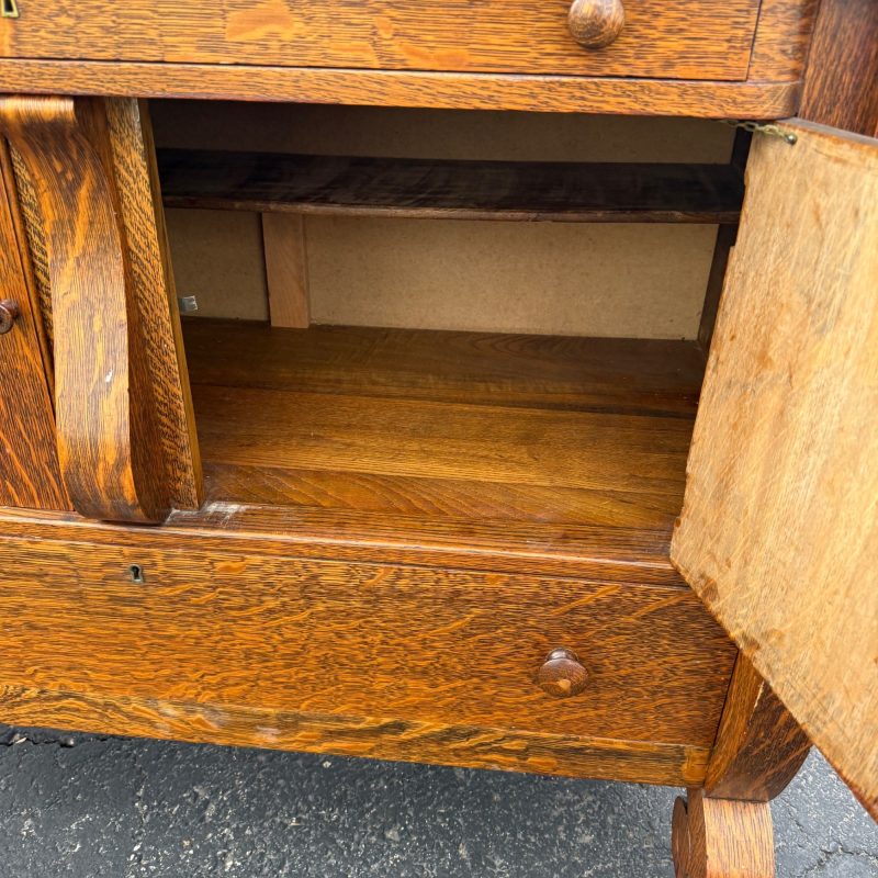Beautiful Antique Tiger Oak Sideboard Buffet Mirrored Cabinet Empire Style
