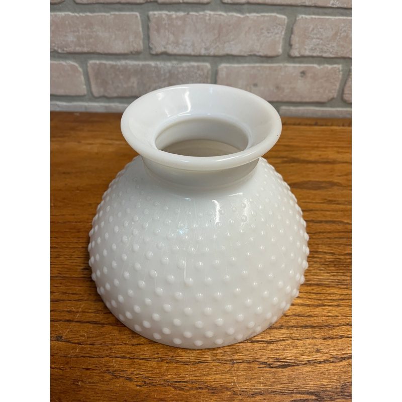 Vintage White Hobnail Milk Glass Hurricane Lamp Shade Ruffle Top Rim 8" Fitter