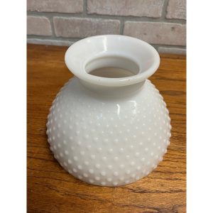 Vintage White Hobnail Milk Glass Hurricane Lamp Shade Ruffle Top Rim 8" Fitter