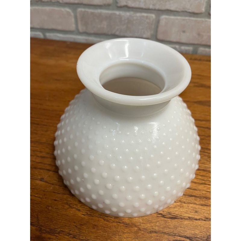 Vintage White Hobnail Milk Glass Hurricane Lamp Shade Ruffle Top Rim 8" Fitter