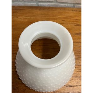 Vintage White Hobnail Milk Glass Hurricane Lamp Shade Ruffle Top Rim 8" Fitter