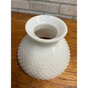 Vintage White Hobnail Milk Glass Hurricane Lamp Shade Ruffle Top Rim 8" Fitter