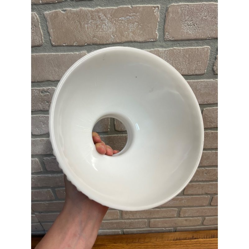 Vintage White Hobnail Milk Glass Hurricane Lamp Shade Ruffle Top Rim 8" Fitter