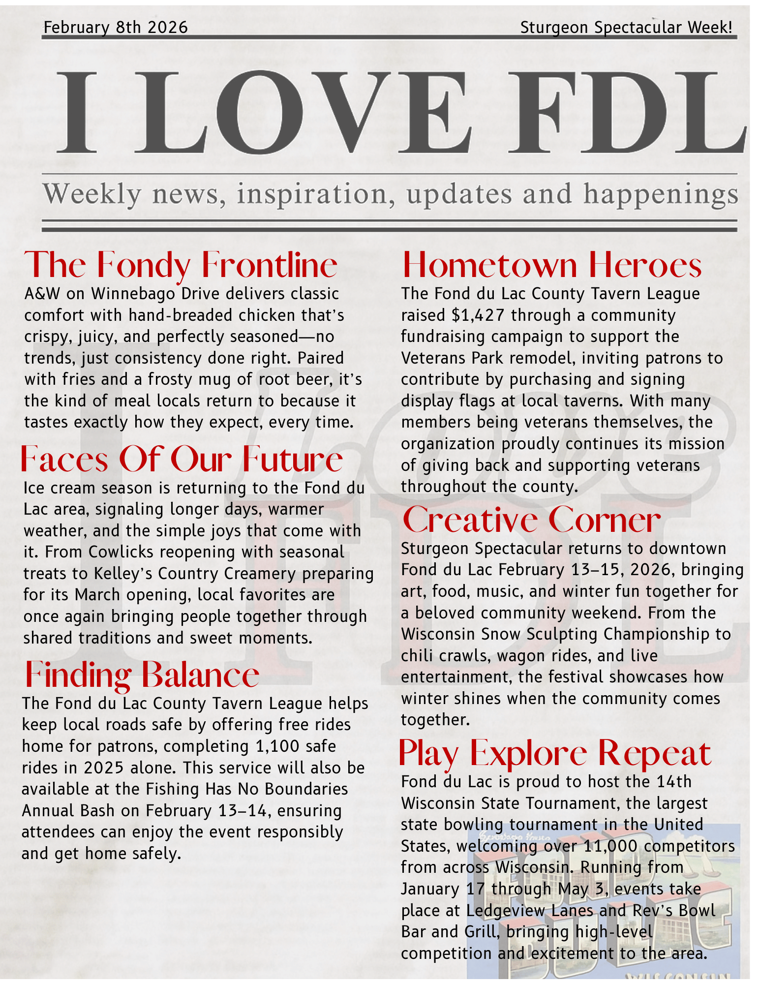 The 4th edition of The Fdl 6 Pack I Love Fond du Lac news paper. November 23, 2025
