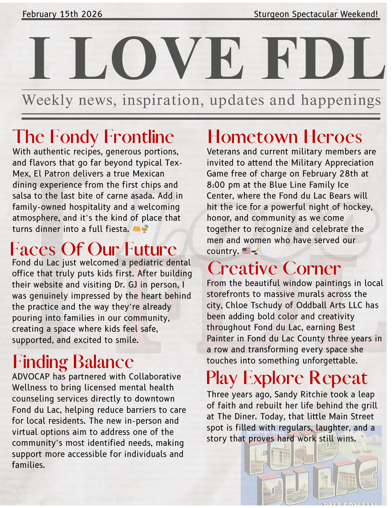 The 4th edition of The Fdl 6 Pack I Love Fond du Lac news paper. November 23, 2025