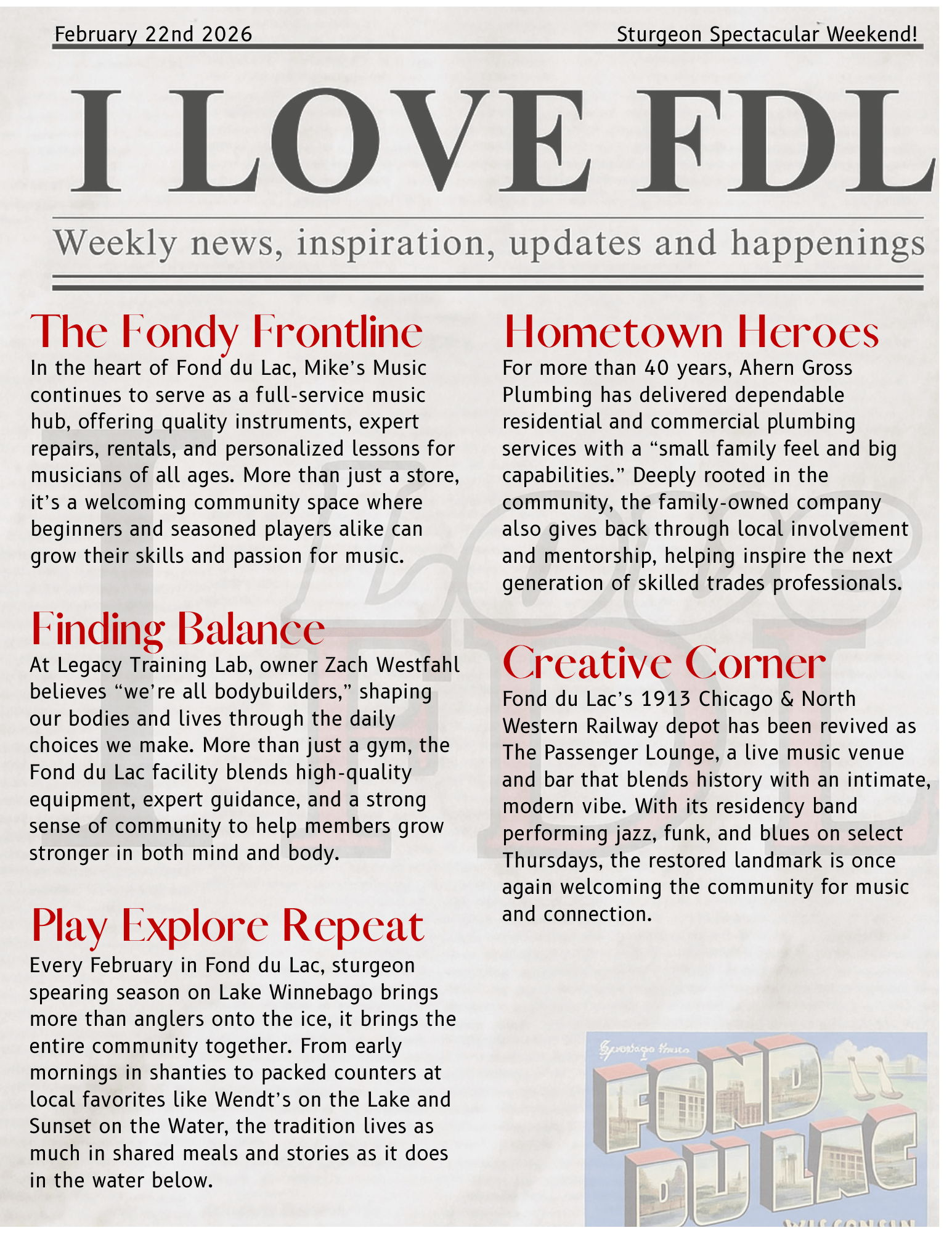 The 4th edition of The Fdl 6 Pack I Love Fond du Lac news paper. November 23, 2025