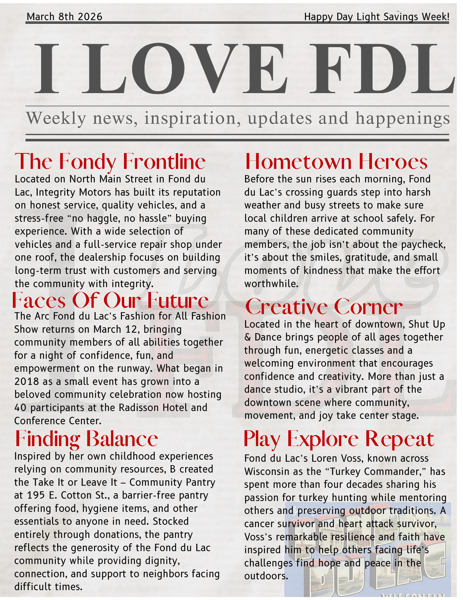 The 4th edition of The Fdl 6 Pack I Love Fond du Lac news paper. November 23, 2025