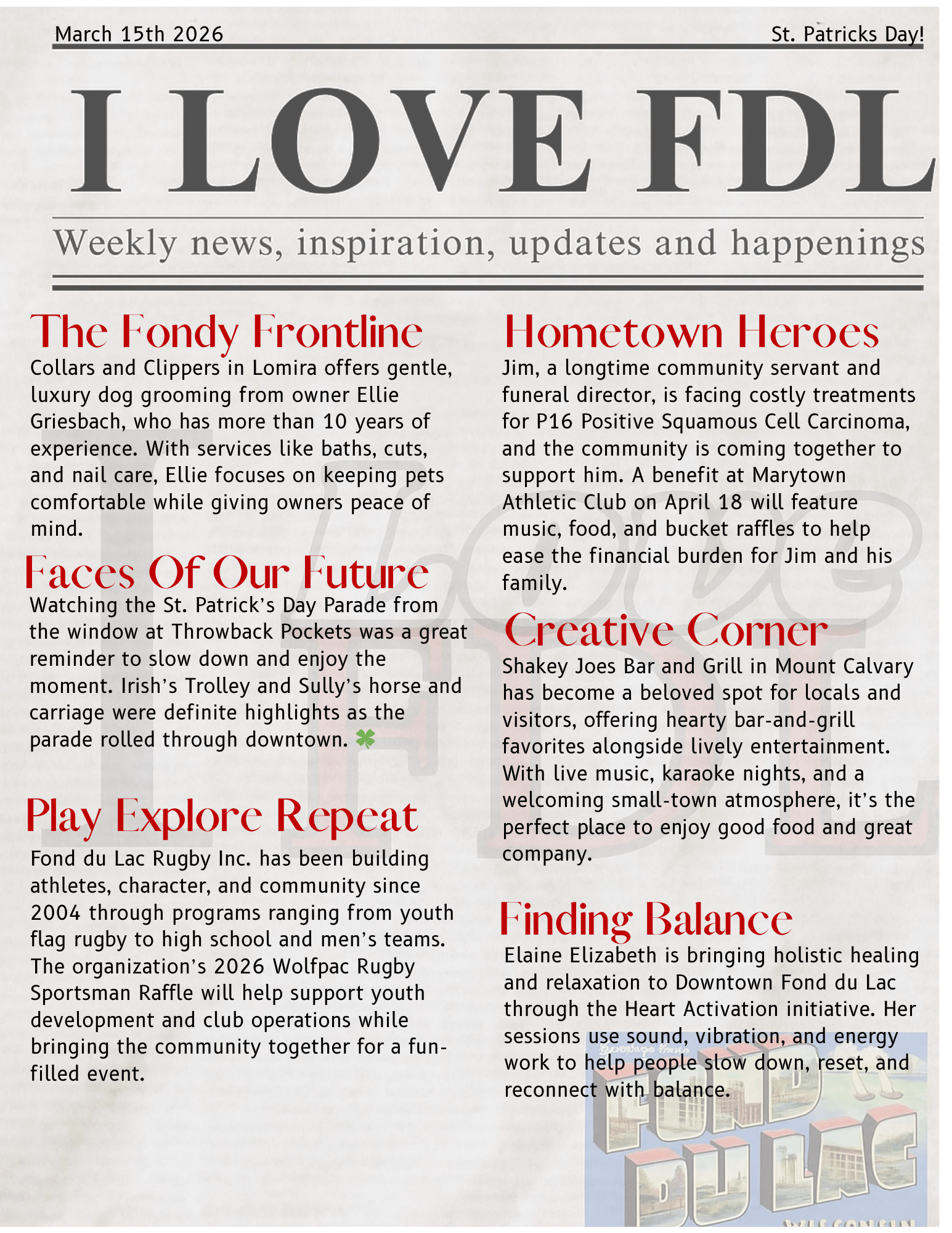 The 4th edition of The Fdl 6 Pack I Love Fond du Lac news paper. November 23, 2025