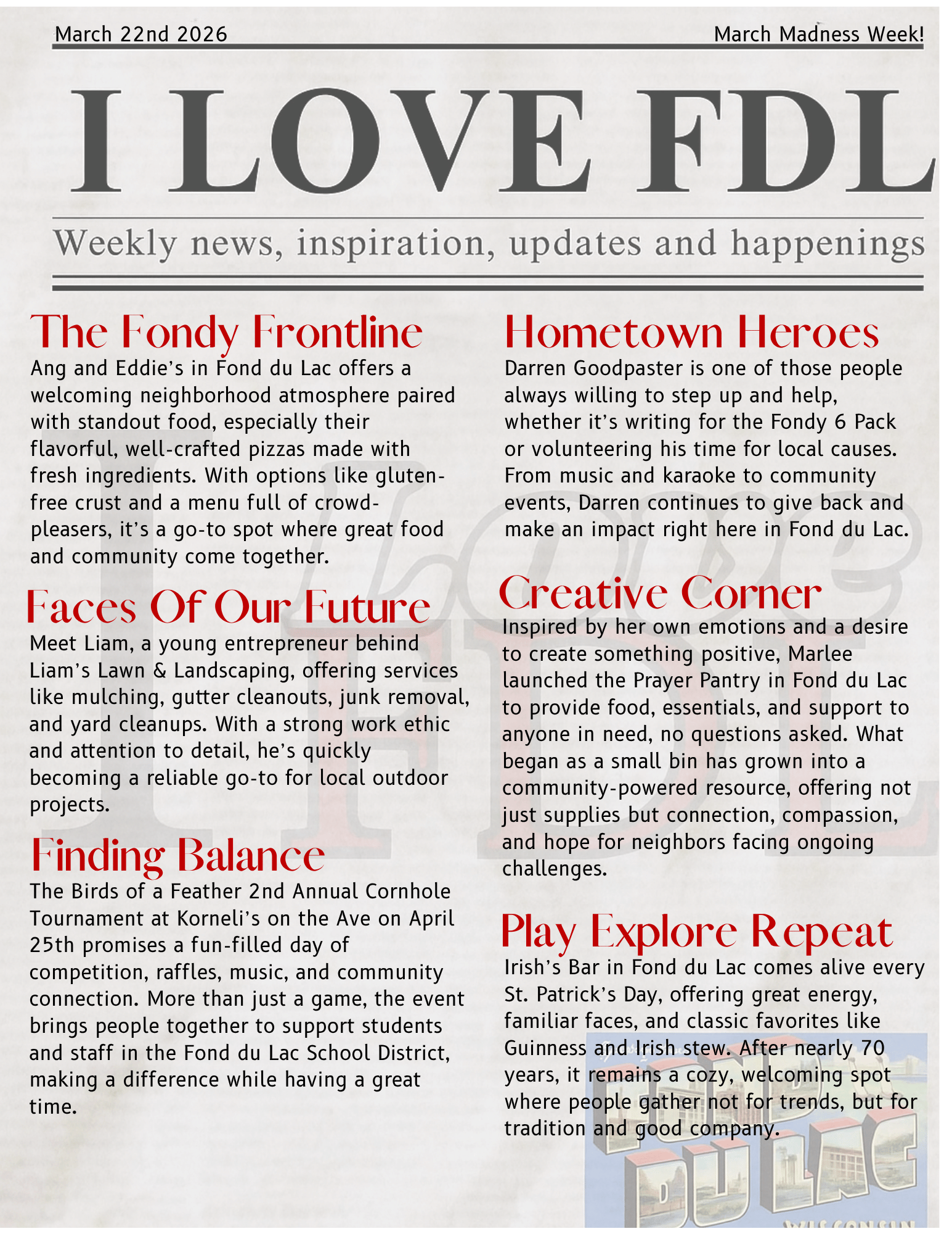 The 4th edition of The Fdl 6 Pack I Love Fond du Lac news paper. November 23, 2025