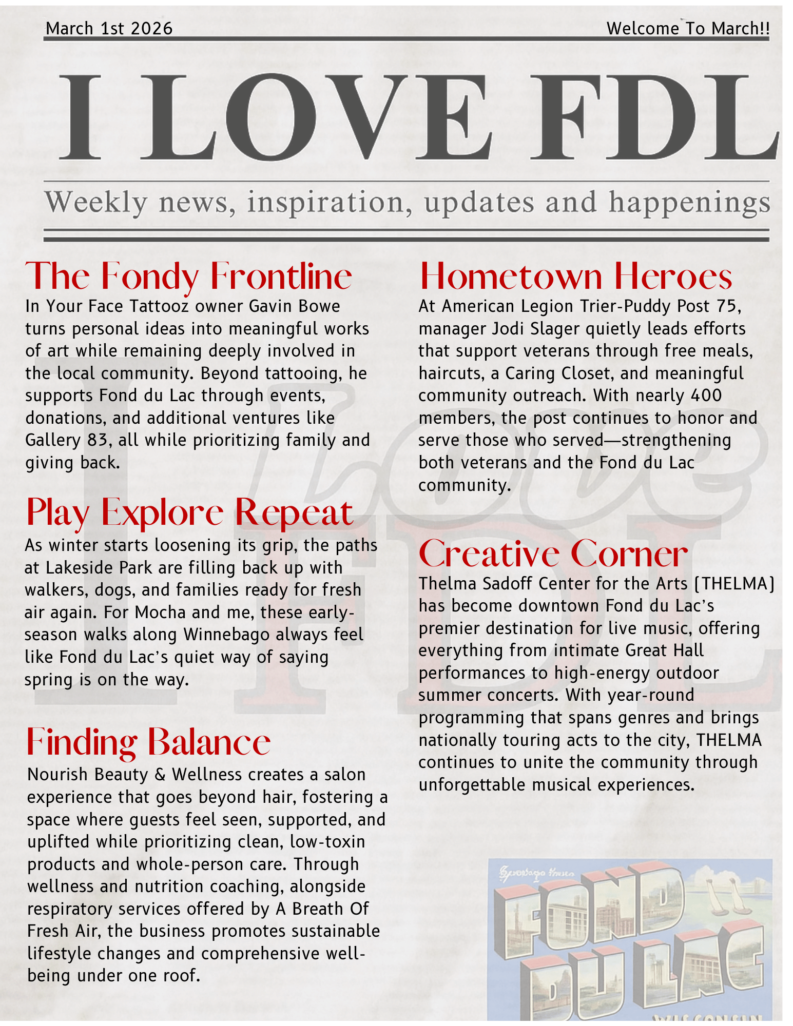 The 4th edition of The Fdl 6 Pack I Love Fond du Lac news paper. November 23, 2025