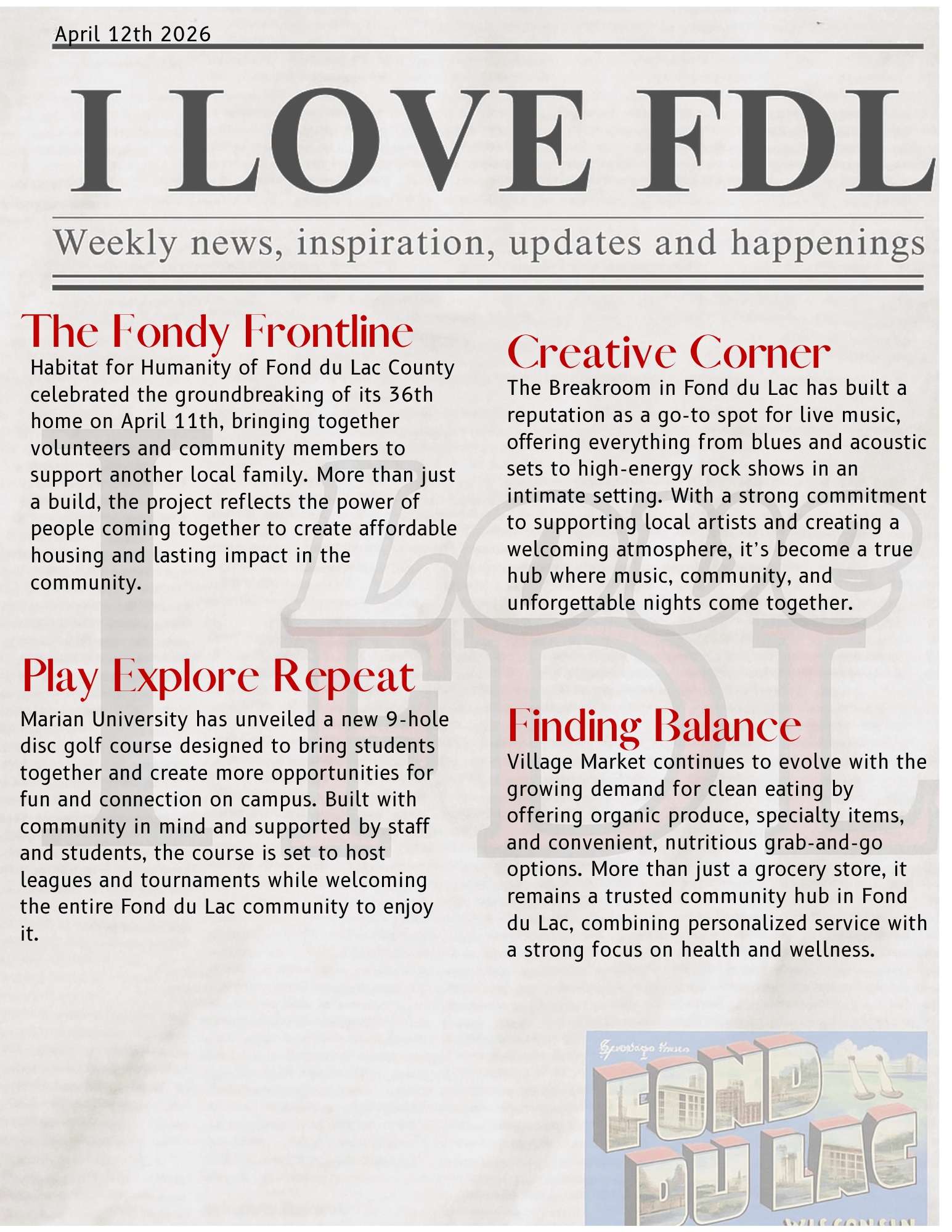 The 4th edition of The Fdl 6 Pack I Love Fond du Lac news paper. November 23, 2025